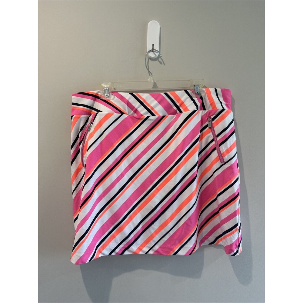 Tail Women’s XL Golf Tennis Skort Pink Orange Striped Athletic Zip Pockets